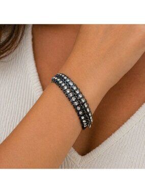 Vintage Chicos Gunmetal Rhinestone Stretch Bracelet Wide Crystal Y2K Jewelry